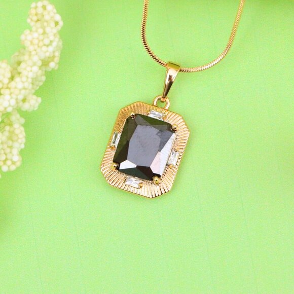 "Black Rectangular Pendant with Gold Textured Frame and Accents, XPPT1785 - Picture 5 of 13